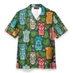 Tiki Tropical Green Men'S Button'S Up Shirts Hawaiian Shirt & Beach Shorts