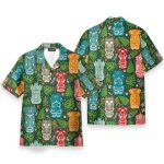 Tiki Tropical Green Men'S Button'S Up Shirts Hawaiian Shirt & Beach Shorts