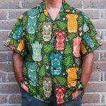 Tiki Tropical Green Men'S Button'S Up Shirts Hawaiian Shirt & Beach Shorts