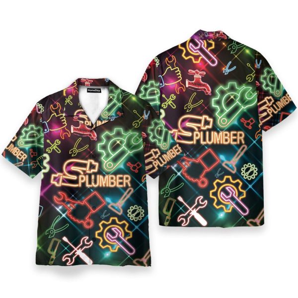 Amazing Neon Plumber Men'S Button'S Up Shirts Hawaiian Shirt