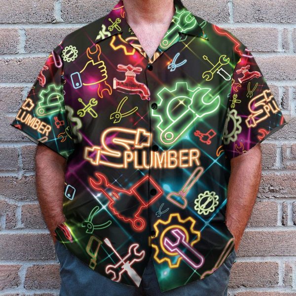 Amazing Neon Plumber Men'S Button'S Up Shirts Hawaiian Shirt