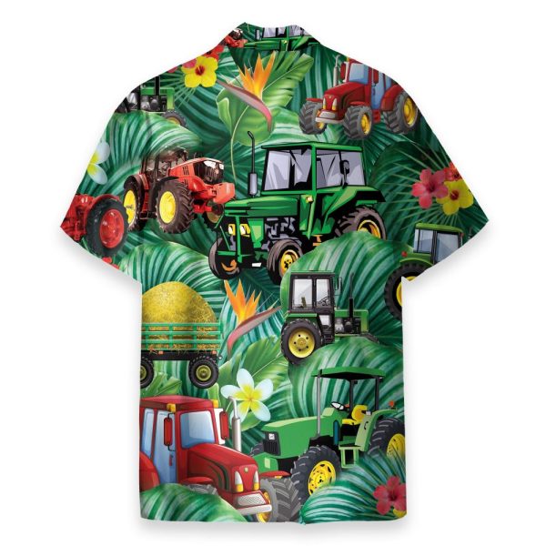 Tractor Tropical Tropical Green Leaf Forest Pattern Hawaiian Shirt