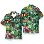 Tractor Tropical Tropical Green Leaf Forest Pattern Hawaiian Shirt