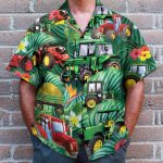 Tractor Tropical Tropical Green Leaf Forest Pattern Hawaiian Shirt