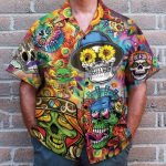 Hippie Skull Men'S Button'S Up Shirts Hawaiian Shirt