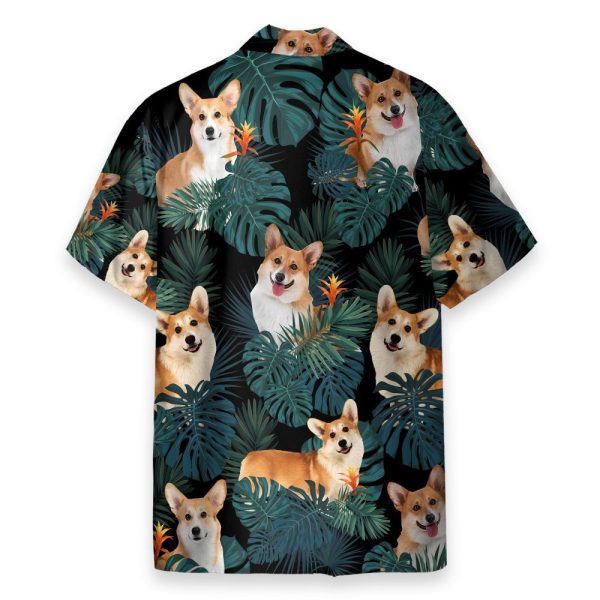 Lovely Corgi In Tropical Green Leaves Hawaiian Shirt