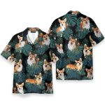 Lovely Corgi In Tropical Green Leaves Hawaiian Shirt