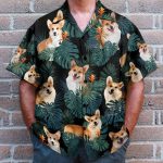 Lovely Corgi In Tropical Green Leaves Hawaiian Shirt