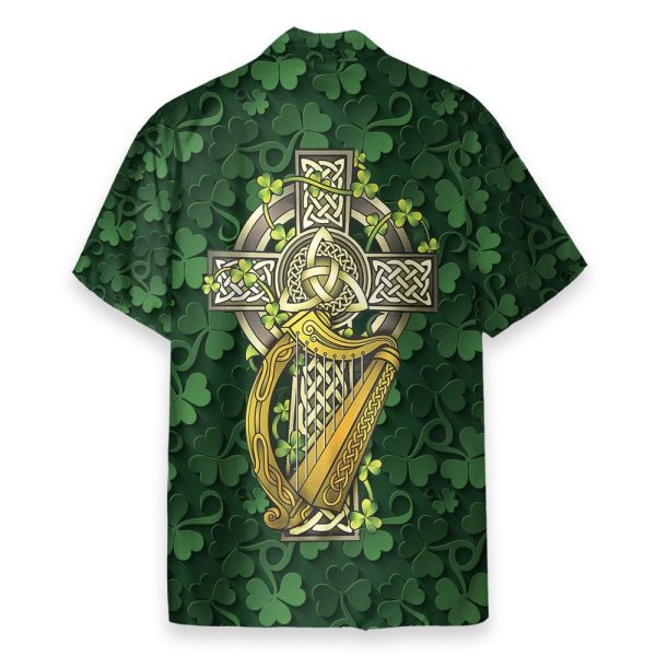 Saint Patrick'S Day Shamrock Celtic Cross Harp Irish Hawaiian Shirt