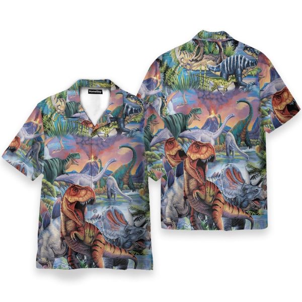 Dinosaur World Men'S Button'S Up Shirts Hawaiian Shirt