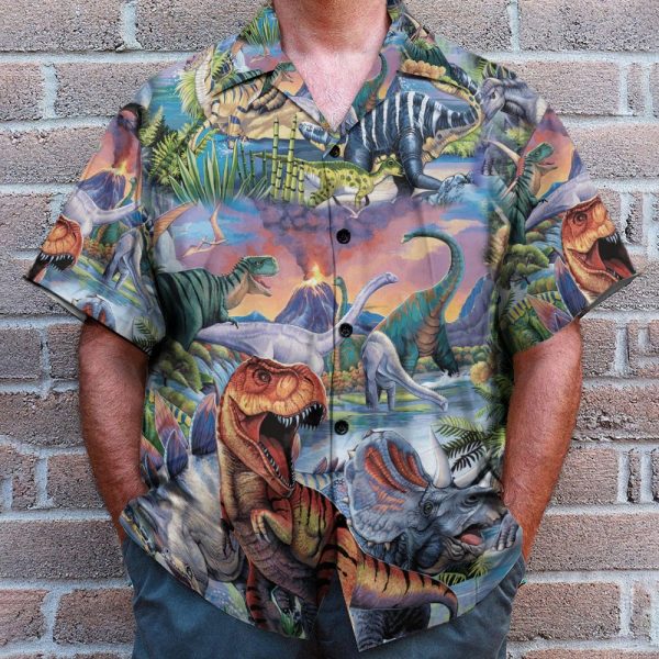 Dinosaur World Men'S Button'S Up Shirts Hawaiian Shirt