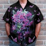 Color Splash Skull And Butterfyies Purple Hawaiian Shirt