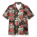 Skull Roses Men'S Button'S Up Shirts Hawaiian Shirt