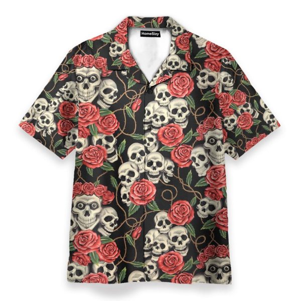 Skull Roses Men'S Button'S Up Shirts Hawaiian Shirt