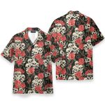 Skull Roses Men'S Button'S Up Shirts Hawaiian Shirt