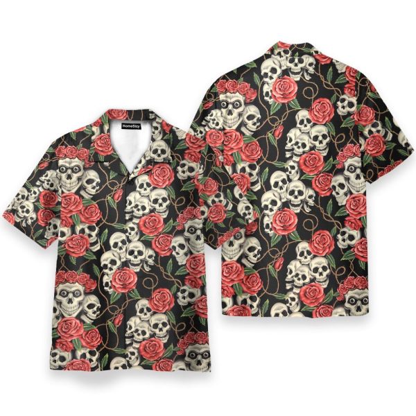 Skull Roses Men'S Button'S Up Shirts Hawaiian Shirt