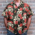 Skull Roses Men'S Button'S Up Shirts Hawaiian Shirt