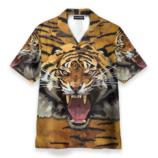 Tiger Roar Men'S Button'S Up Shirts Hawaiian Shirt & Beach Shorts