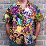 Skull Colorful Printed Casual Abstract Hippie Style Hawaiian Shirt
