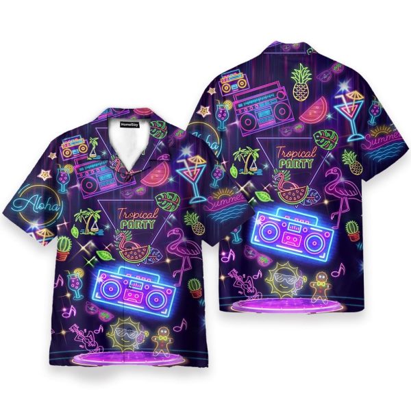 Tropical Party Neon Hello Summer Hawaiian Shirt