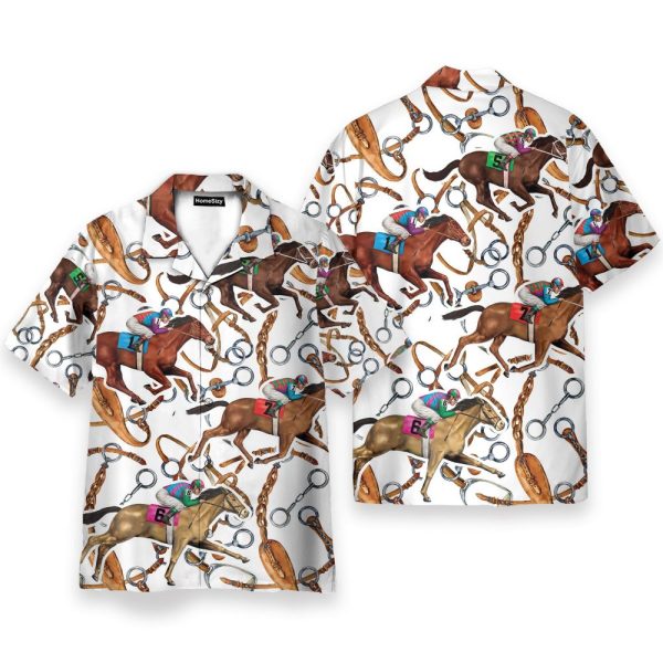 Horse Racing Colorful Horse Reins Pattern- Hawaiian Shirt & Beach Shorts