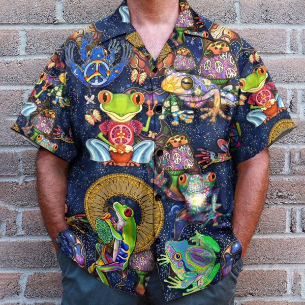 Vintage Hippie Mushrooms And Frogs Hawaiian Shirt