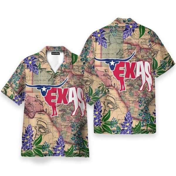 Longhorn Flag Texas Men'S Button'S Up Shirts Hawaiian Shirt