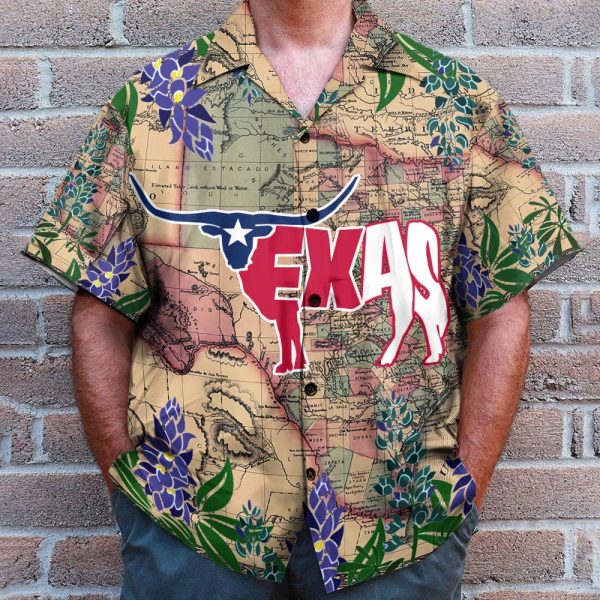 Longhorn Flag Texas Men'S Button'S Up Shirts Hawaiian Shirt