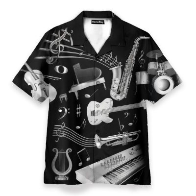 Silver Musical Instrument Men'S Button'S Up Shirts Hawaiian Shirt