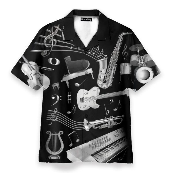 Silver Musical Instrument Men'S Button'S Up Shirts Hawaiian Shirt