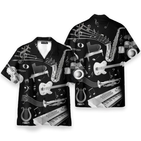 Silver Musical Instrument Men'S Button'S Up Shirts Hawaiian Shirt