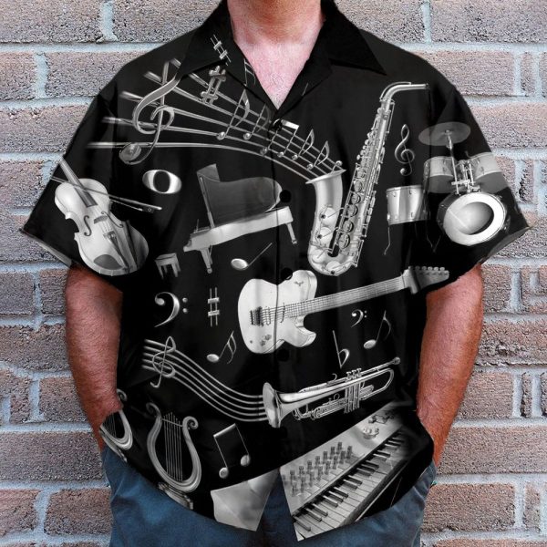 Silver Musical Instrument Men'S Button'S Up Shirts Hawaiian Shirt