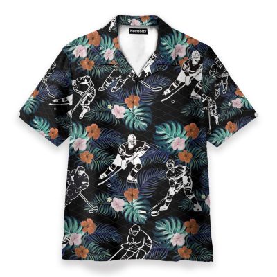 Hockey In Tropical Green Leaves Hawaiian Shirt & Beach Shorts
