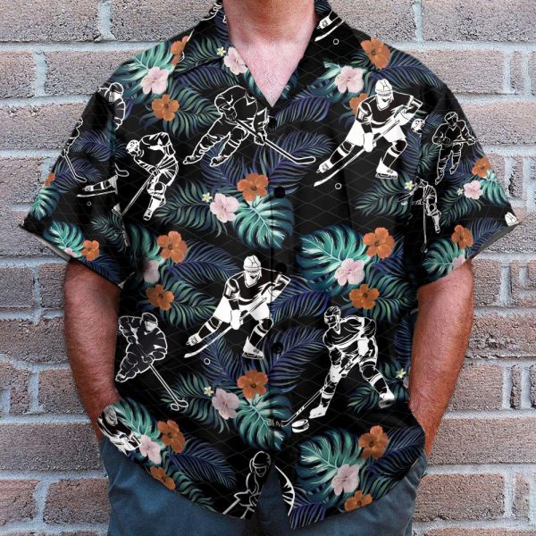 Hockey In Tropical Green Leaves Hawaiian Shirt & Beach Shorts