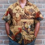 Rooster Vintage Men'S Button'S Up Shirts Hawaiian Shirt