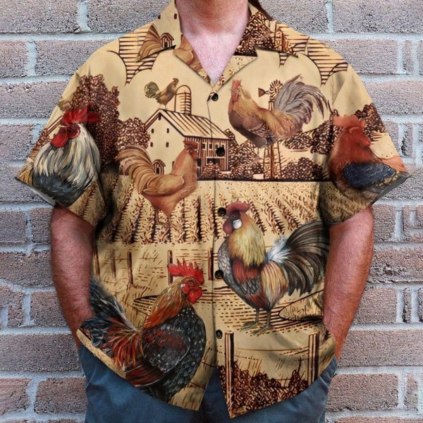 Rooster Vintage Men'S Button'S Up Shirts Hawaiian Shirt