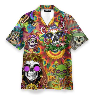 Colorful Skull Mushroom Hippie Hawaiian Shirt