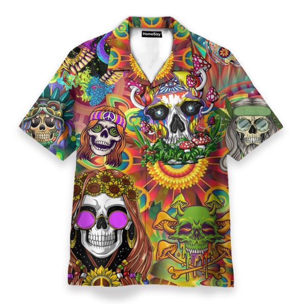 Colorful Skull Mushroom Hippie Hawaiian Shirt