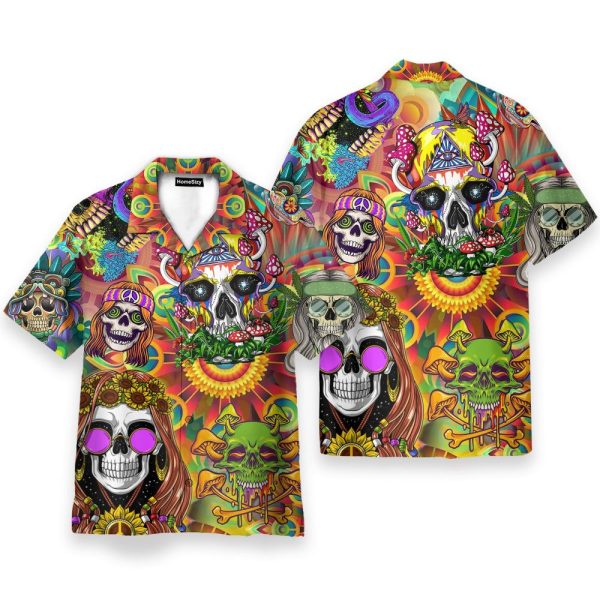 Colorful Skull Mushroom Hippie Hawaiian Shirt