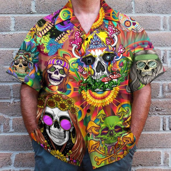 Colorful Skull Mushroom Hippie Hawaiian Shirt