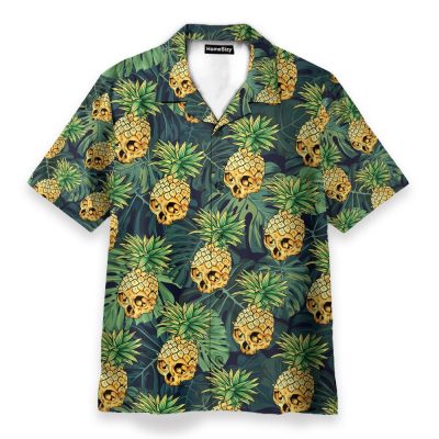Skull Pineapple Tropical Leaves Pattern Hawaiian Shirt & Beach Shorts