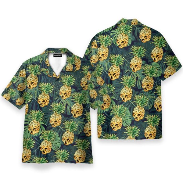 Skull Pineapple Tropical Leaves Pattern Hawaiian Shirt & Beach Shorts