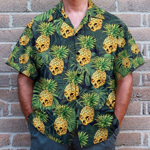 Skull Pineapple Tropical Leaves Pattern Hawaiian Shirt & Beach Shorts