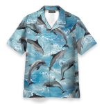 Dolphin Wave Water Blue Beach Pattern Hawaiian Shirt & Beach Shorts
