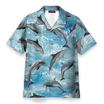 Dolphin Wave Water Blue Beach Pattern Hawaiian Shirt & Beach Shorts