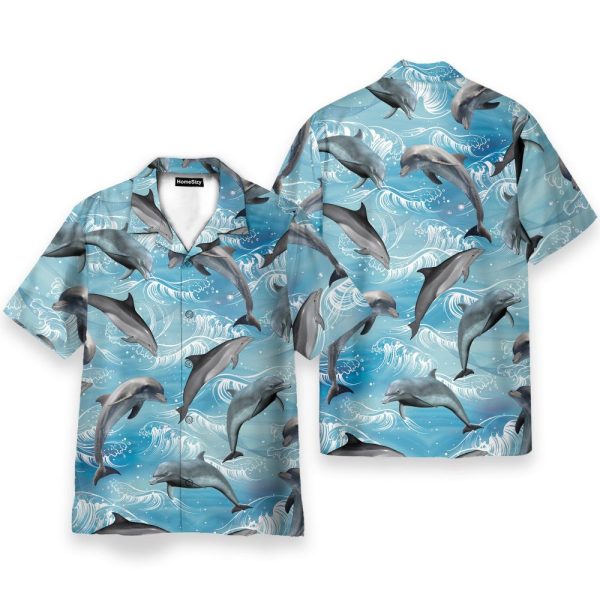 Dolphin Wave Water Blue Beach Pattern Hawaiian Shirt & Beach Shorts