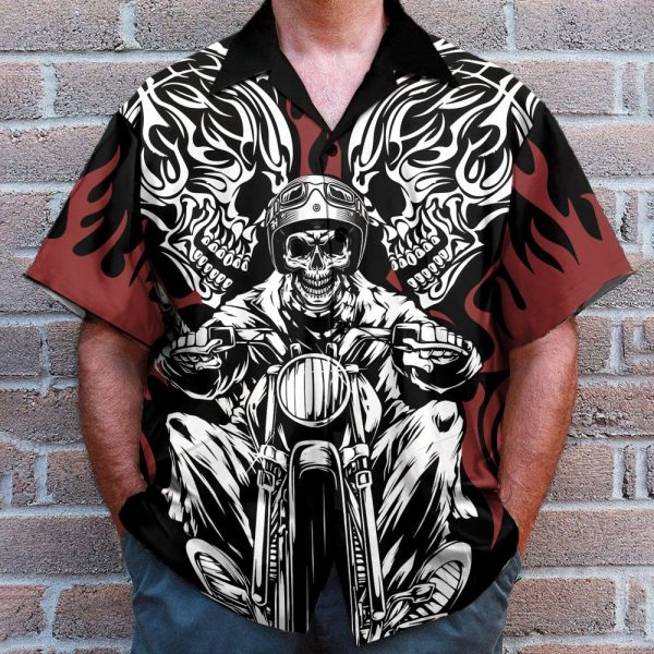 Skull Rider Motorcycle Men'S Button'S Up Shirts Hawaiian Shirt