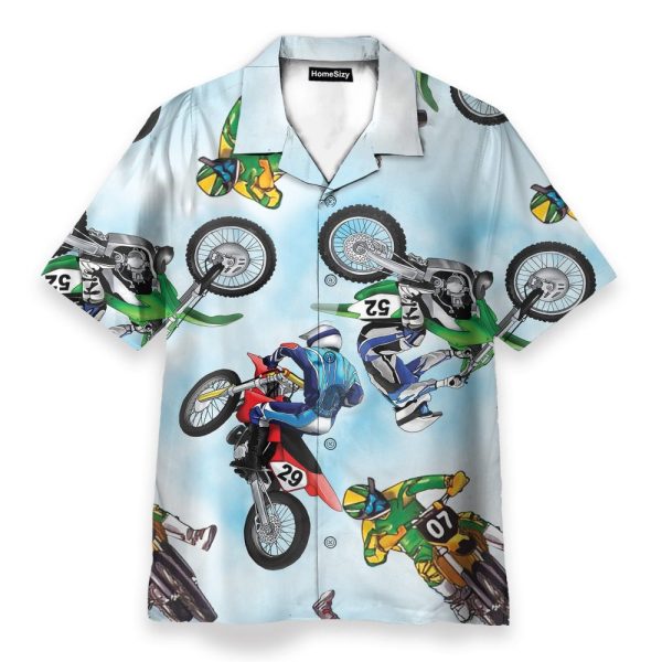 Motocross Men'S Button'S Up Shirts Hawaiian Shirt