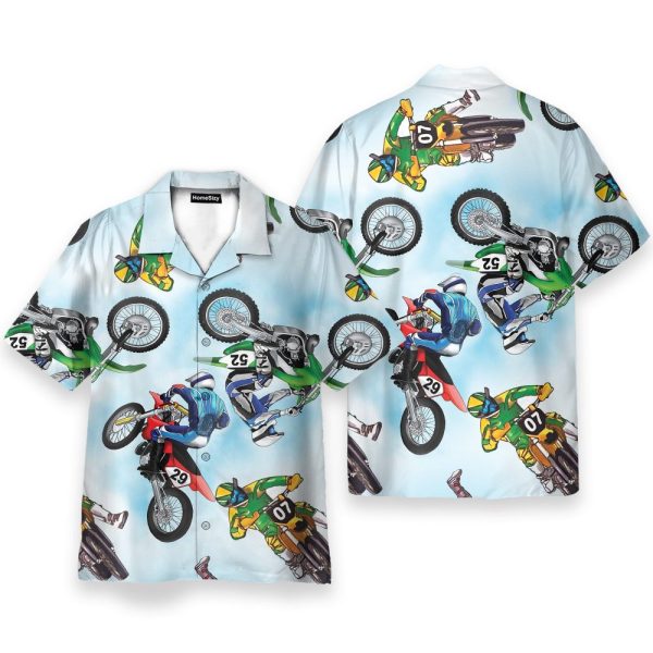 Motocross Men'S Button'S Up Shirts Hawaiian Shirt
