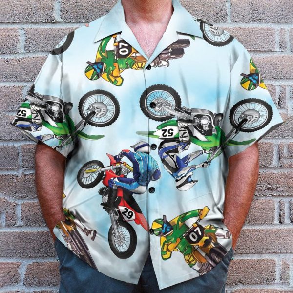 Motocross Men'S Button'S Up Shirts Hawaiian Shirt